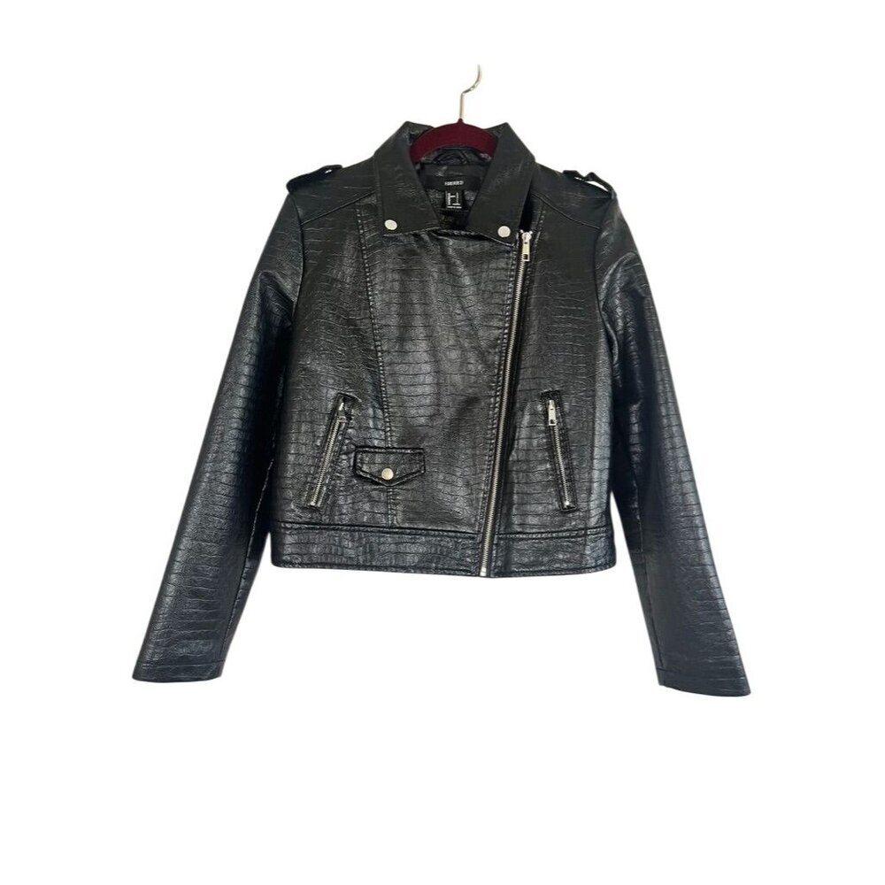 Retro Moto Crocodile Leather Jacket Black L Rock N Roll Biker Classic Chic Arts‎